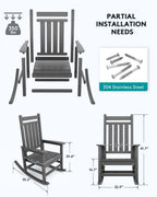 Serwall Oversized Rocking Chair, Outdoor Rocking Chair For Adults, All Weather Resistant Porch Rocker For Lawn Garden, Grey