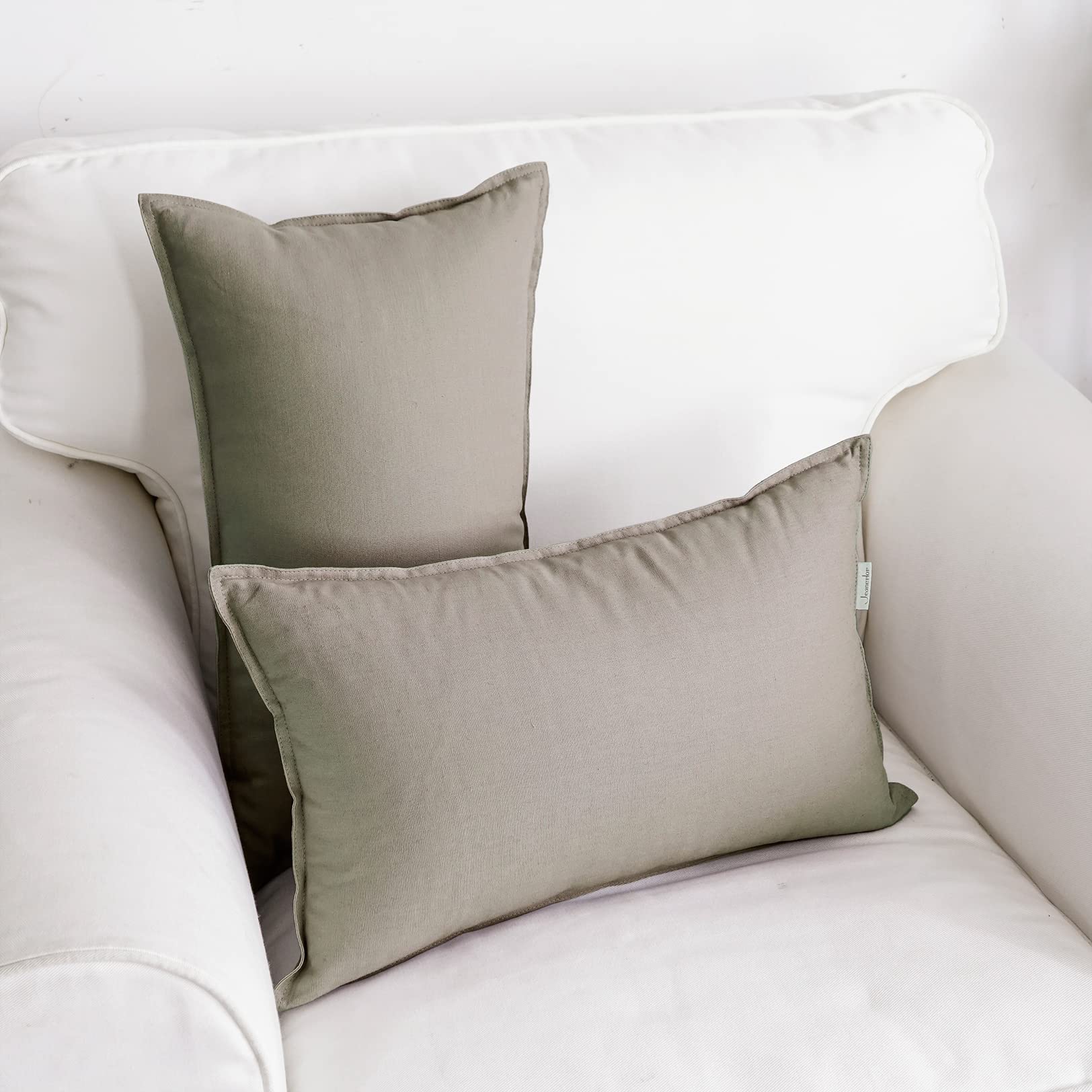 Jeanerlor Natural Cotton Linen Green Decorative 12''X20'' Throw Pillow Case Cushion Cover With Twin Needles Stitch On Edge For L