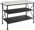 Crosley Furniture Madeleine Kitchen Island With Shelves For Storage, Microwave Stand, Coffee Bar, Steel With Faux Marble Top