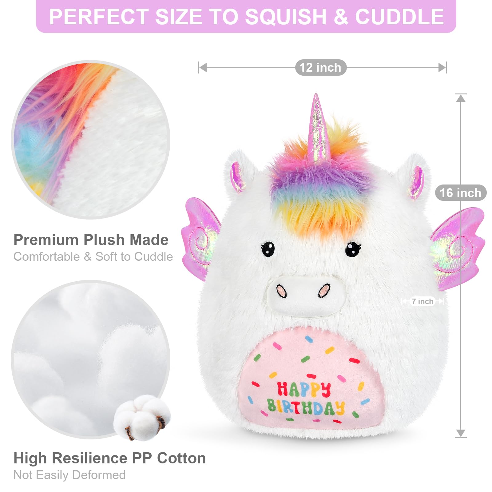 Suzzipals 17' Happy Birthday Unicorn Plush Pillows, Squishy Unicorn Stuffed Animal, Stuffed Unicorn Pillows Unicorn Decor, Unic