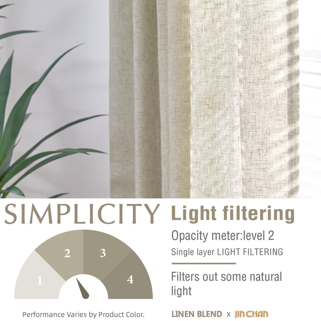 Jinchan Linen Blend Curtain For Living Room 84 Inch Length Extra Wide For Room Divider Oat Curtain Rustic Farmhouse Curtain Rod Pocket Back Tab Light Filtering Bedroom Window Curtain 1 Panel Oat