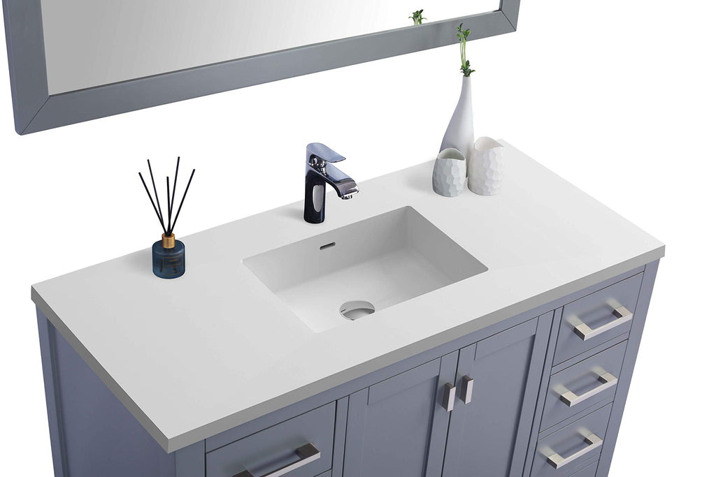 Laviva Wilson 48 - Grey Cabinet Matte White Viva Stone Solid Surface Countertop
