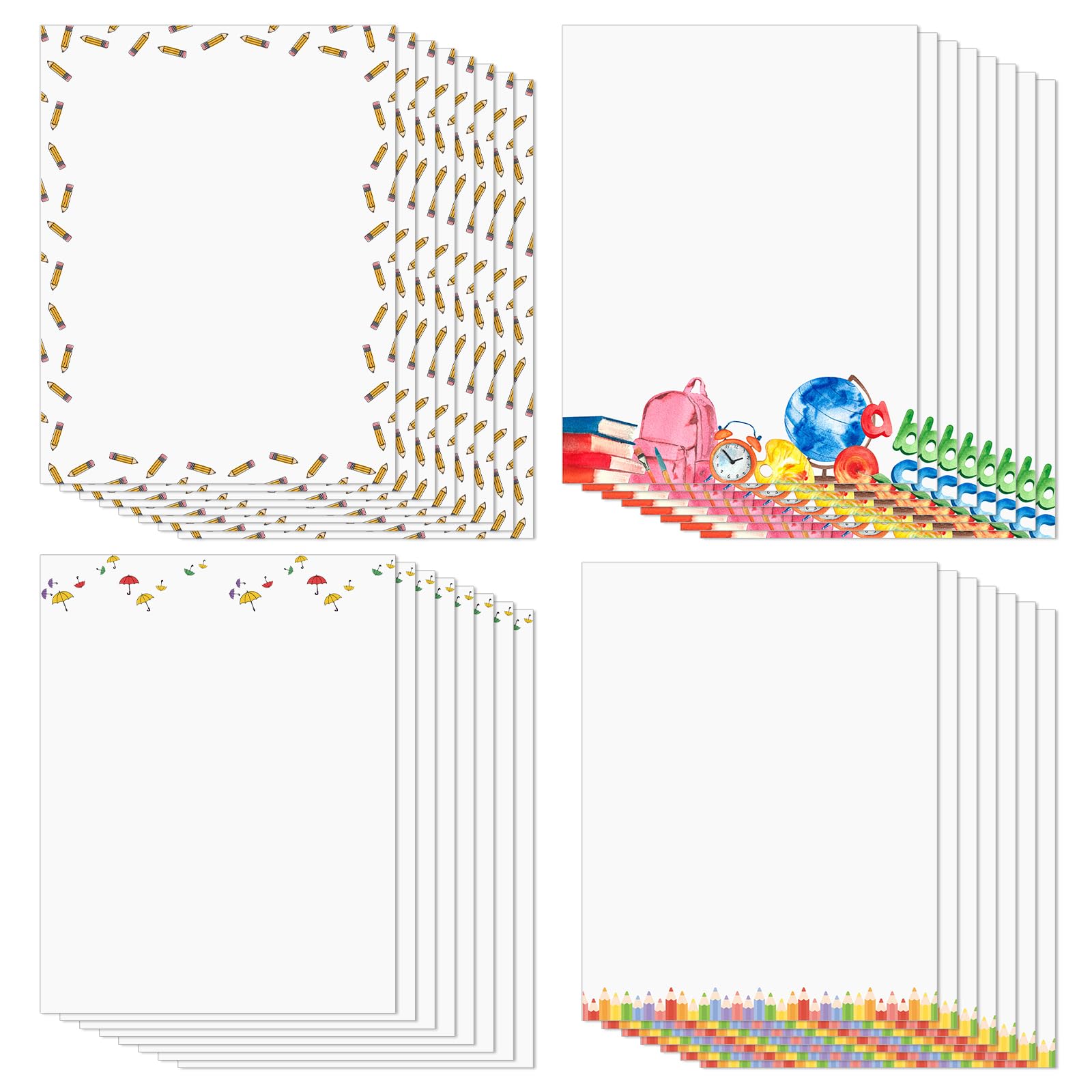 Sabary 160 Sheets Back To School Paper Stationery 8.5' X 11' Stationery Paper Pencil Letterhead Paper Letter Writing Stationar