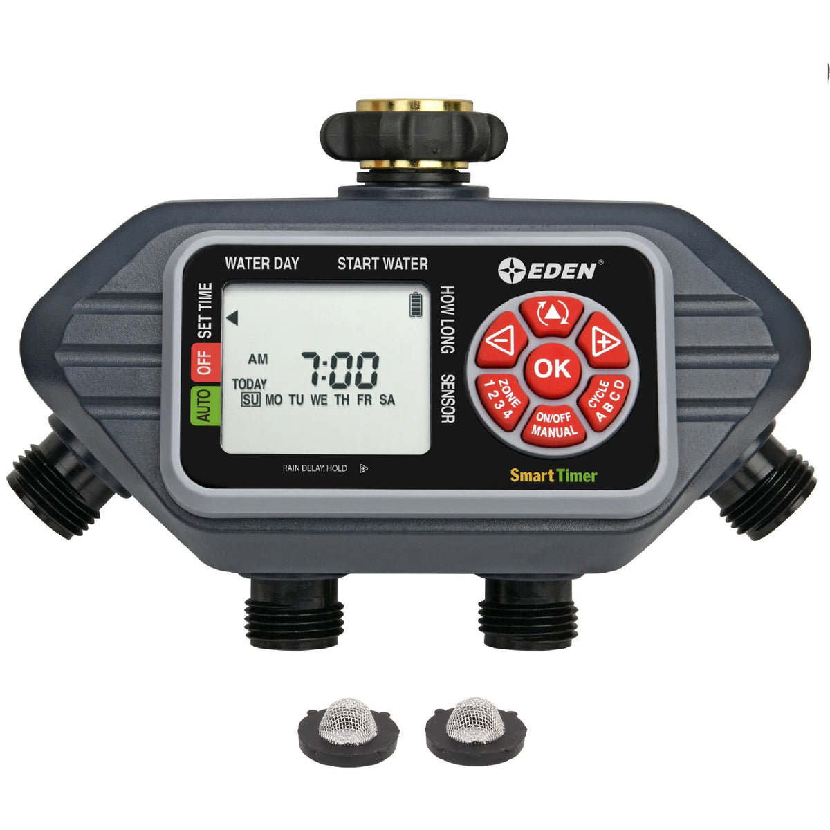 Eden 93413 Programmable Digital Water Timer 4-Zone, Compatible With Wireless Soil Moisture Sensor