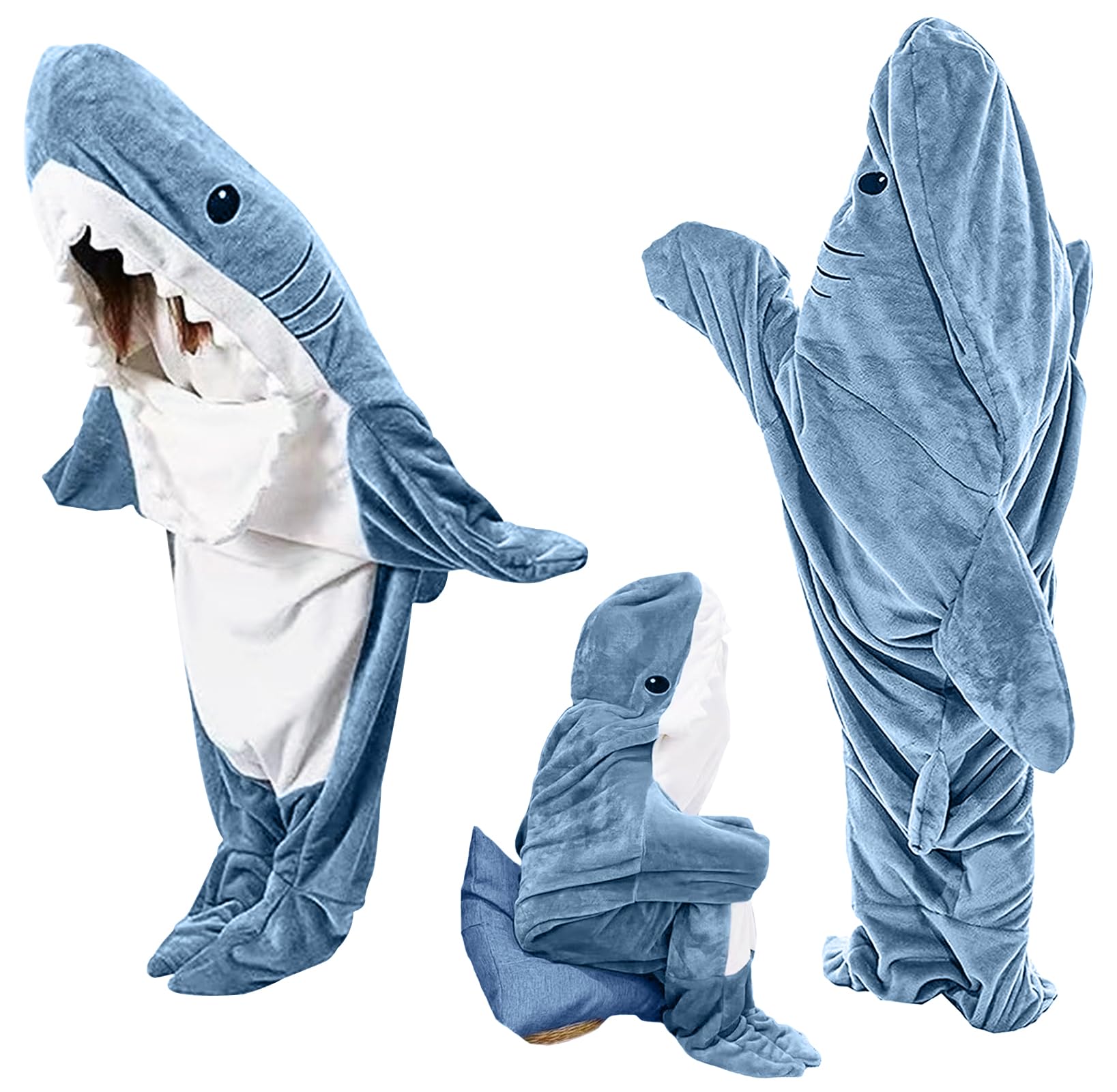 Ambitelligence Shark Blanket Hoodie Onesie For Adults And Kids, Cozy Flannel Shark Costume Shark Sleeping Bag