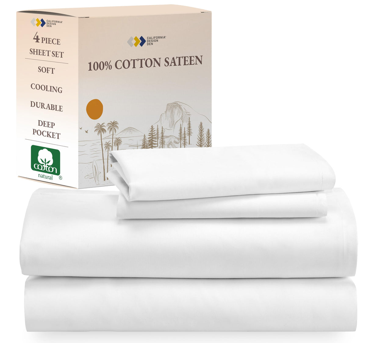 California Design Den Soft 100% Cotton Sheets King Size Bed Sheets Set With Deep Pockets, 4 Piece King Bedding Set For White She
