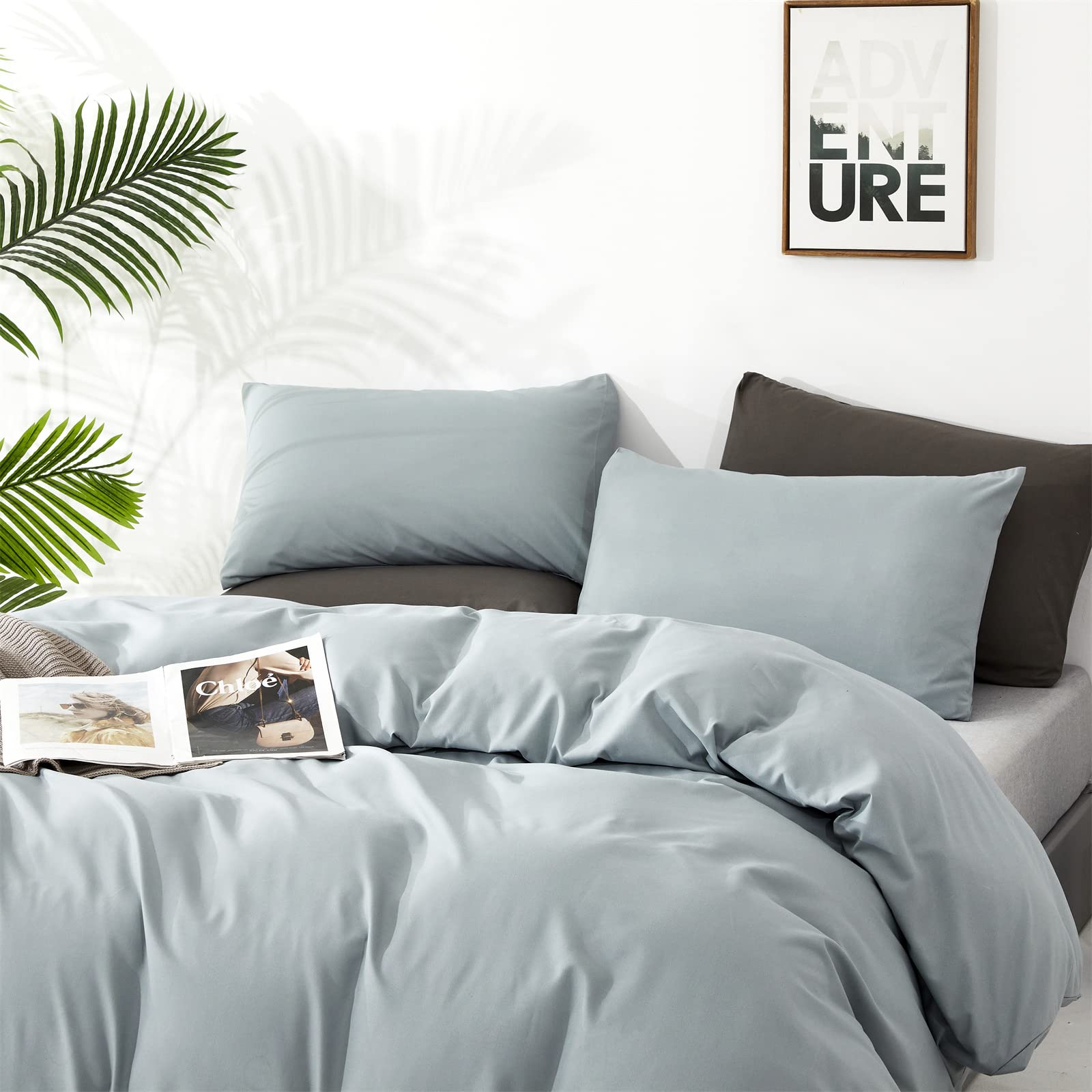 Clothknow Light Blue Comforter Set Twin 3Pcs Haze Blue Bedding Comforter Sets Dusty Blue Comforter Twin Soft Light Blue Comforte