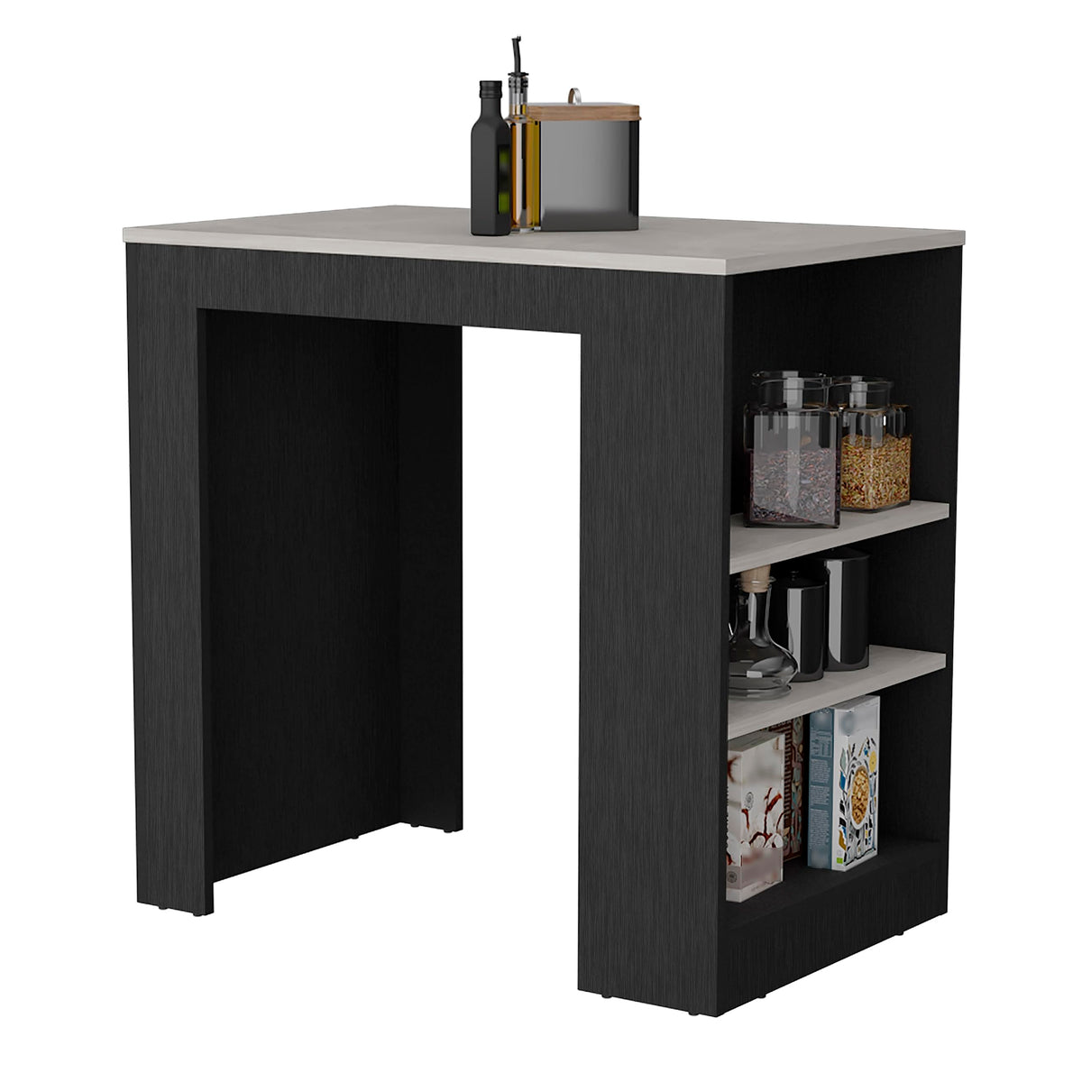 Kitchen Island, Kitchen Bar Table 36&quot; H, With 3-Side Shelves, White, Wengue/Ibiza Marble