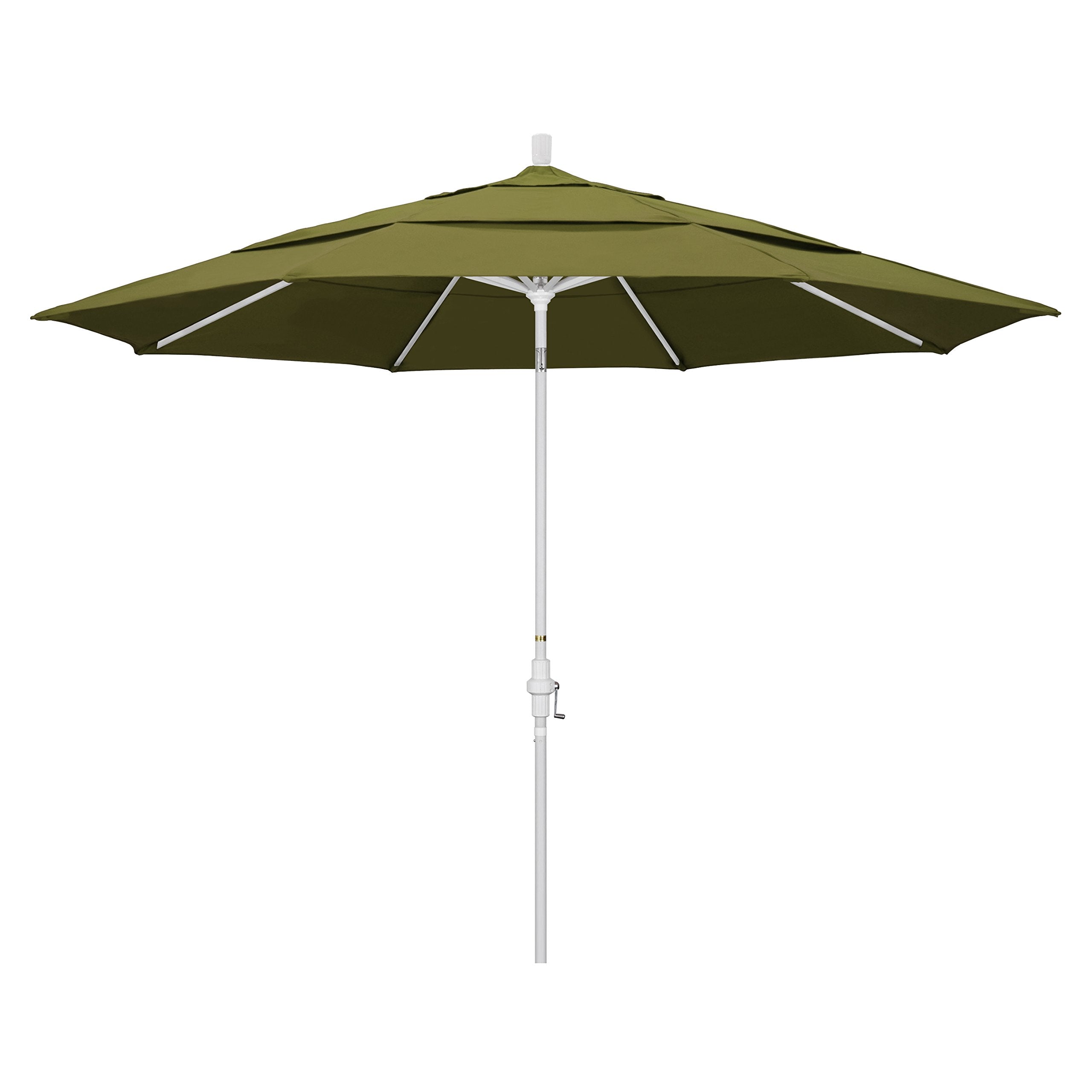 California Umbrella 11' Round Aluminum Market Umbrella, Crank Lift, Collar Tilt, White Pole, Pacifica Beige