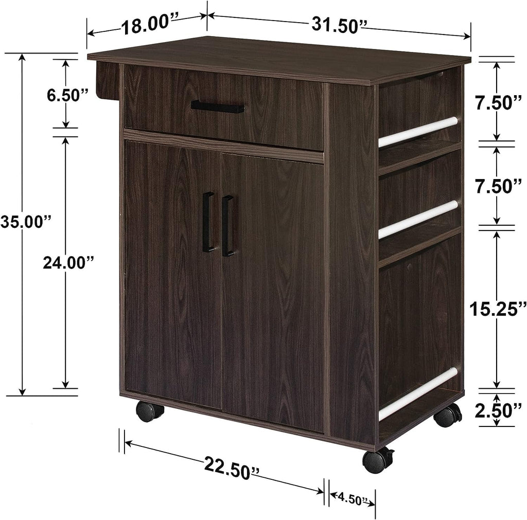 Woodpeckers Furniture And Mattress Shelby Rolling Kitchen Cart with Storage Cabinet (Tobacco)