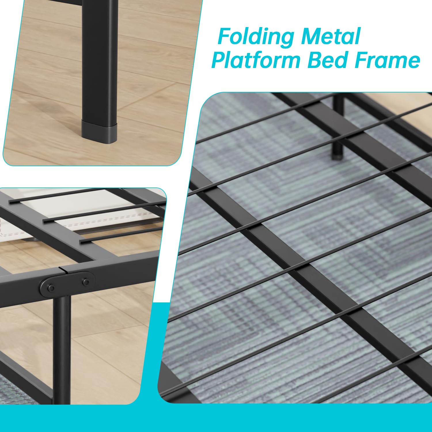 Bed Frame Metal Platform Bed Frame Mattress Foundation Box Spring Replacement Heavy Duty Steel Slat Easy Assembly Noise-Free Black,Twin/Full/King/Queen (Full)