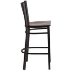 Flash Furniture HERCULES Series Black Grid Back Metal Restaurant Barstool - Walnut Wood Seat