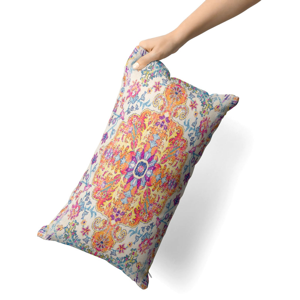 Snycler Orange Blue Ethnic Boho Pillow Covers 12X20 In Boho Carpet Cream Coral Floral Decorative Couch Pillow Cases With Zipper