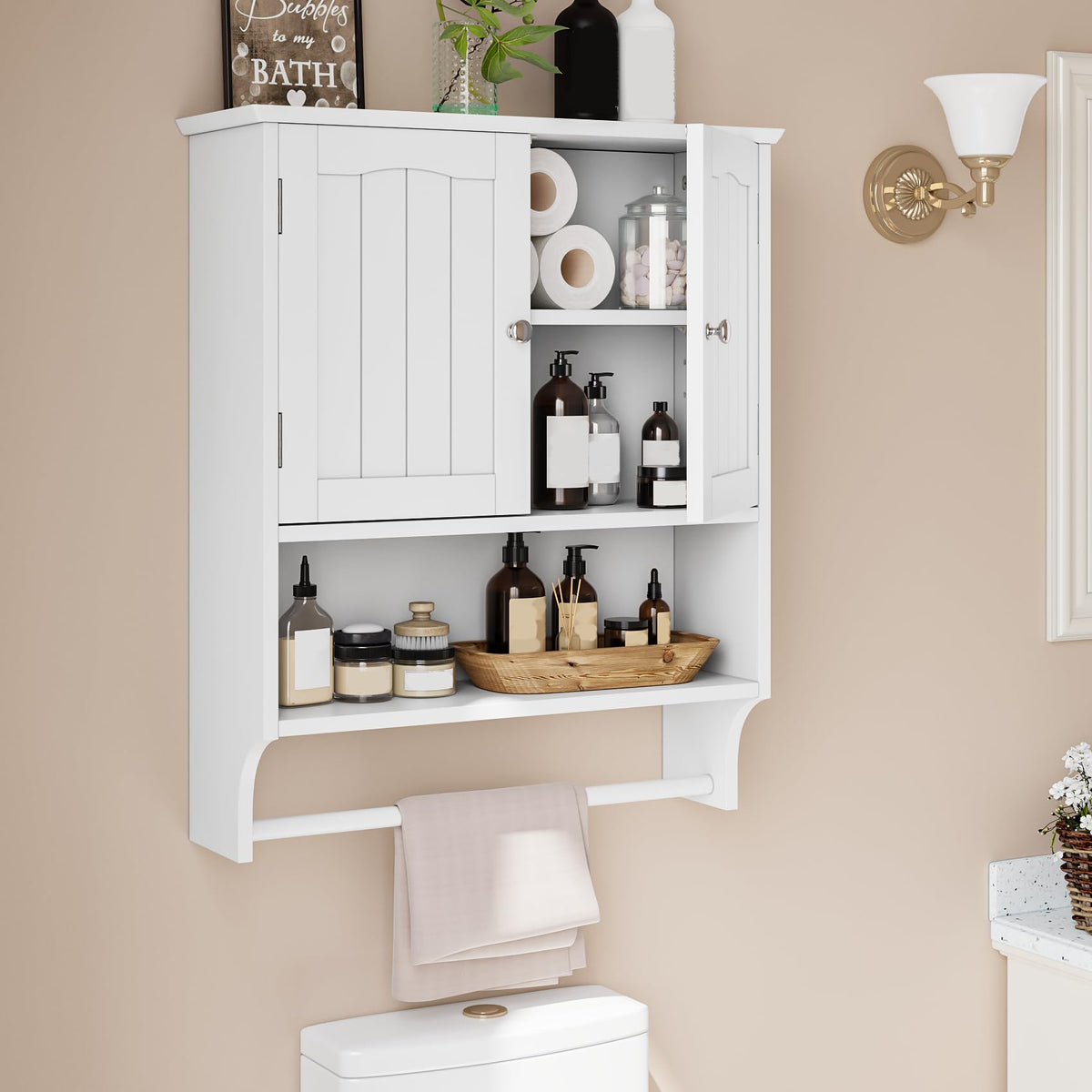 Mino Kesper Bathroom Cabinet Wall Mount with 2 Doors and Adjustable Shelf, Over The Toilet Storage Cabinet, Medicine Cabinet for