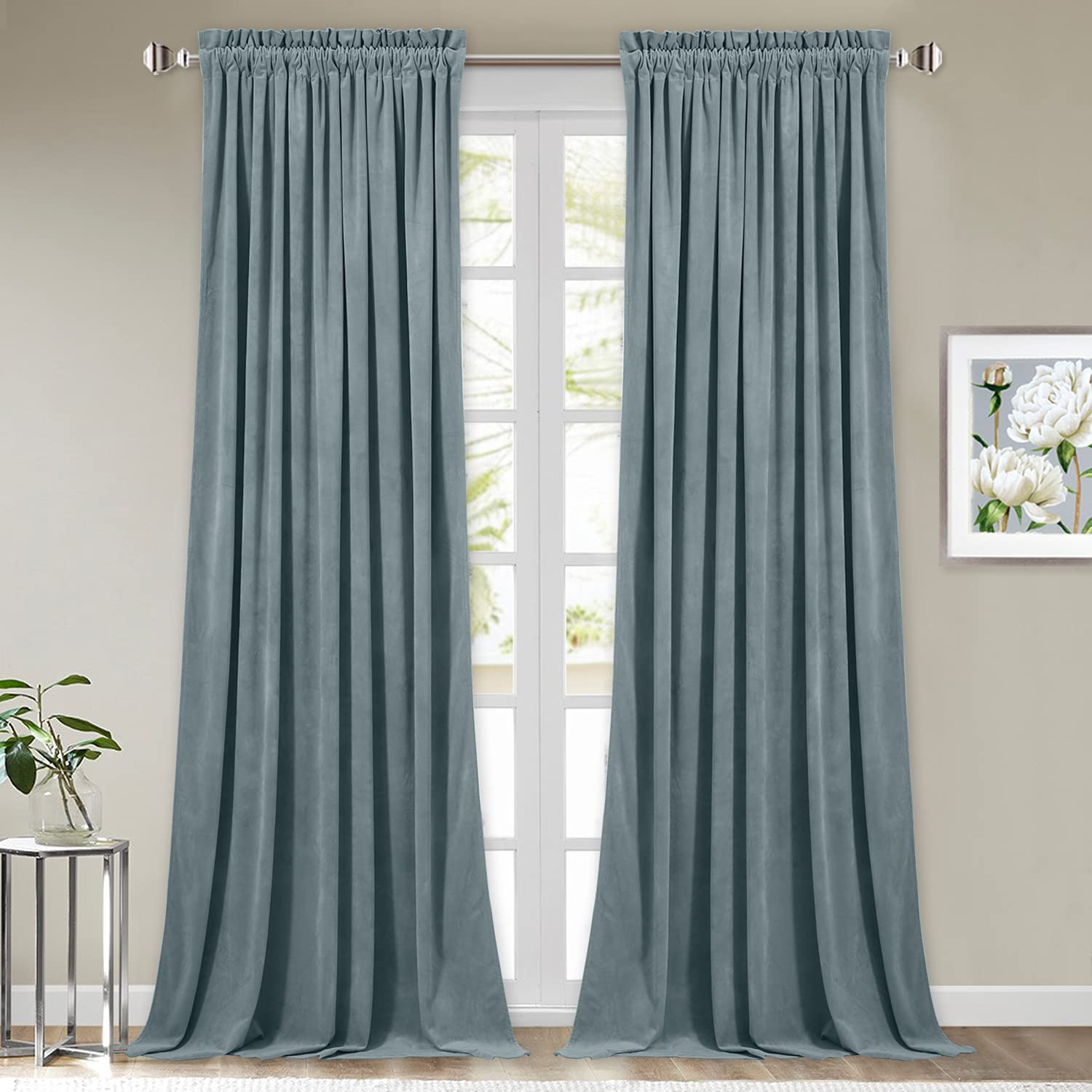Stangh Nursery Kids Stone Blue Curtains Super Soft Velvet Thermal Insulated Sliding Door Panels Thick Privacy Room Dividers For