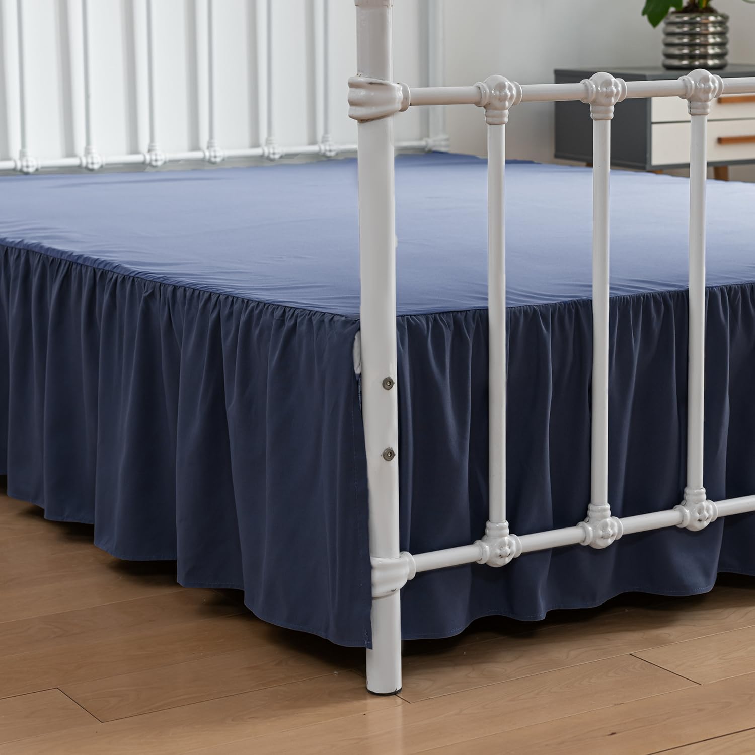Xuan Dian Bed Skirt Twin Size Ruffled Bed Skirt With Split Corners, 12 Inch Drop Dust Ruffle Bed Skirt With Platform,Blue