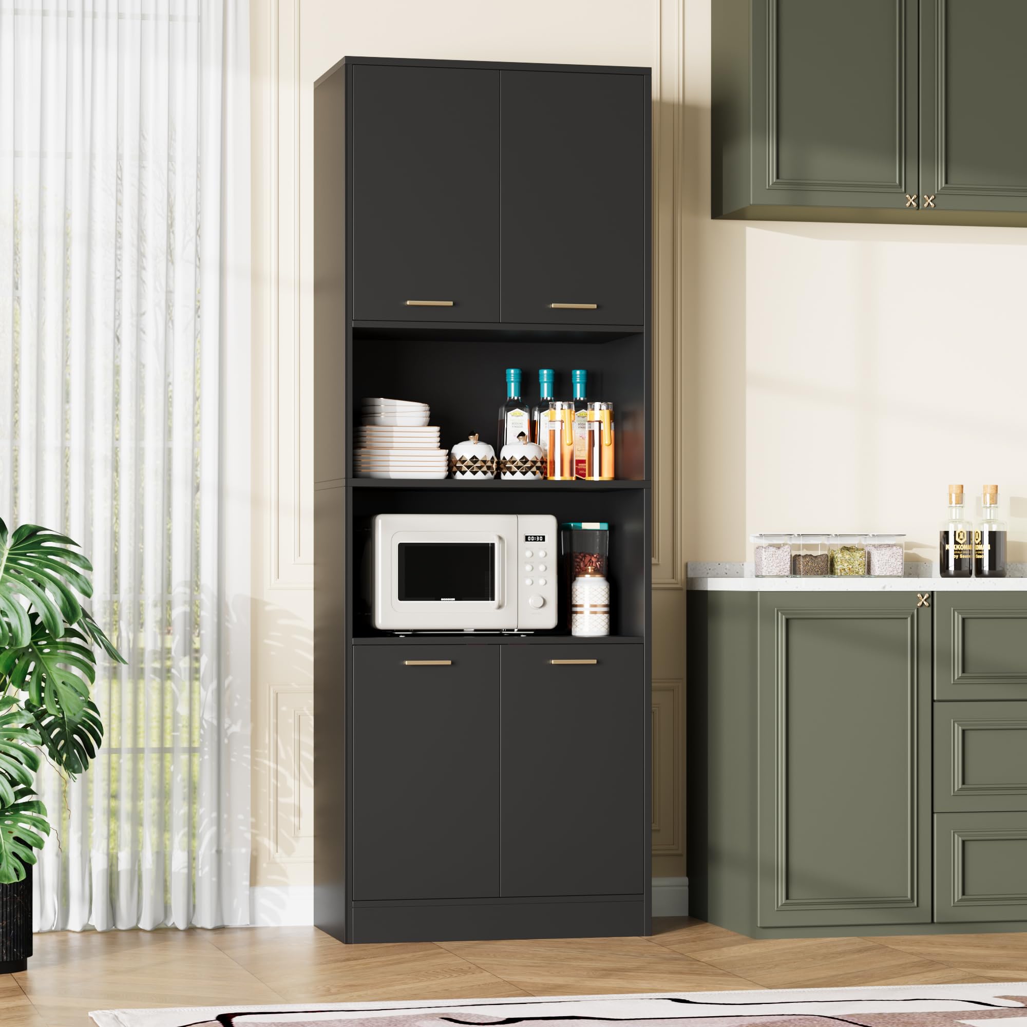 FOTOSOK Kitchen Pantry Cabinet, 71 Tall Cupboard Pantry Cabinet with Doors and Adjustable Shelves, Freestanding Utility Storage 