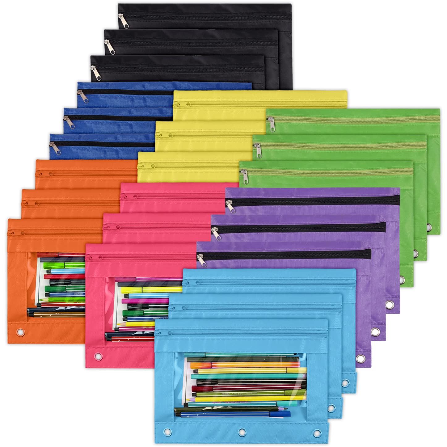 Yoeejob Pencil Pouch For 3 Ring Binder, Zipper Pencil Pouches Bulk, Pencil Case Pouch With Clear Window For Class, School, Offic