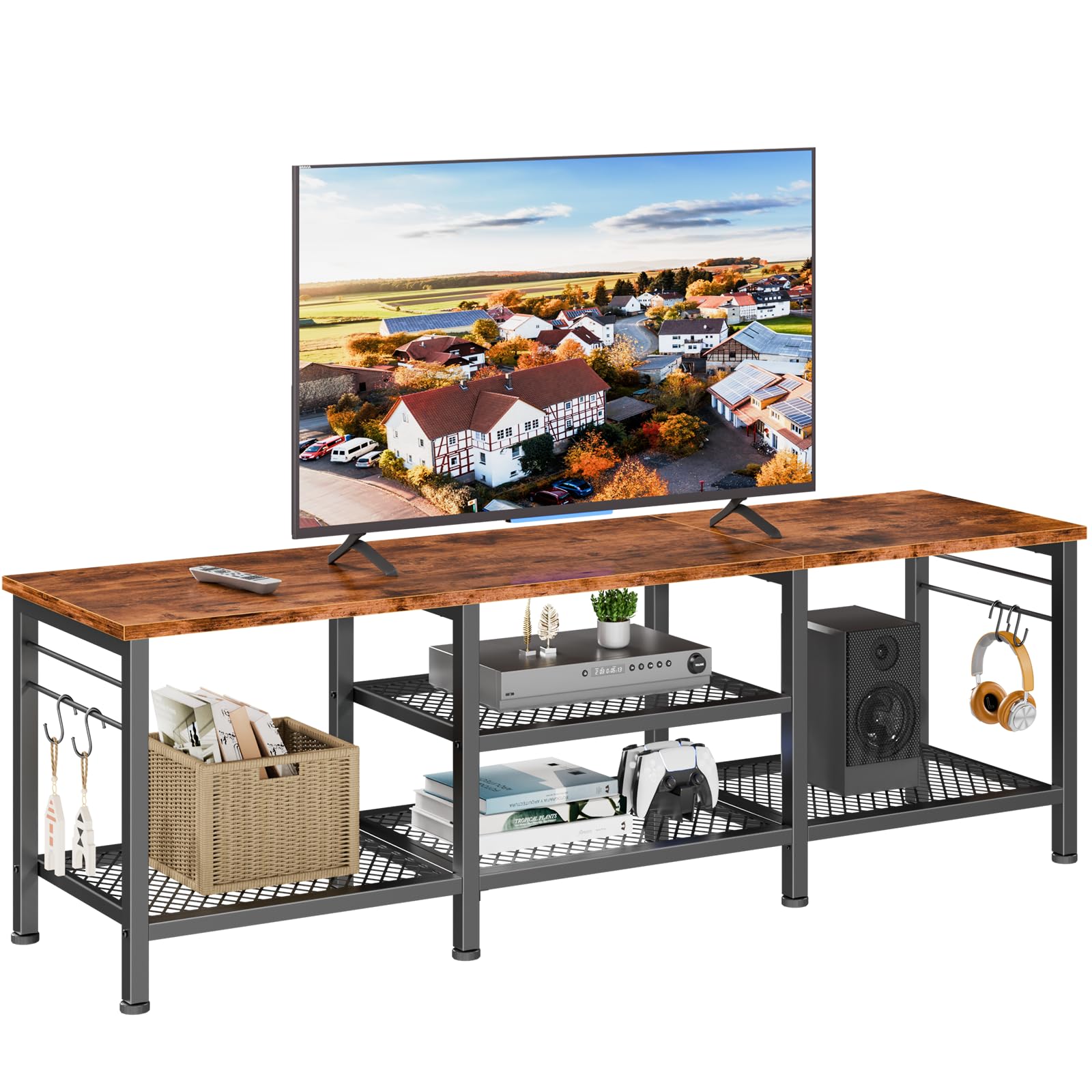 Furologee TV Stand for TVs up to 65 Inch, Entertainment Center with Open Storage Shelves, 55 Inch Television Stands with Soundba