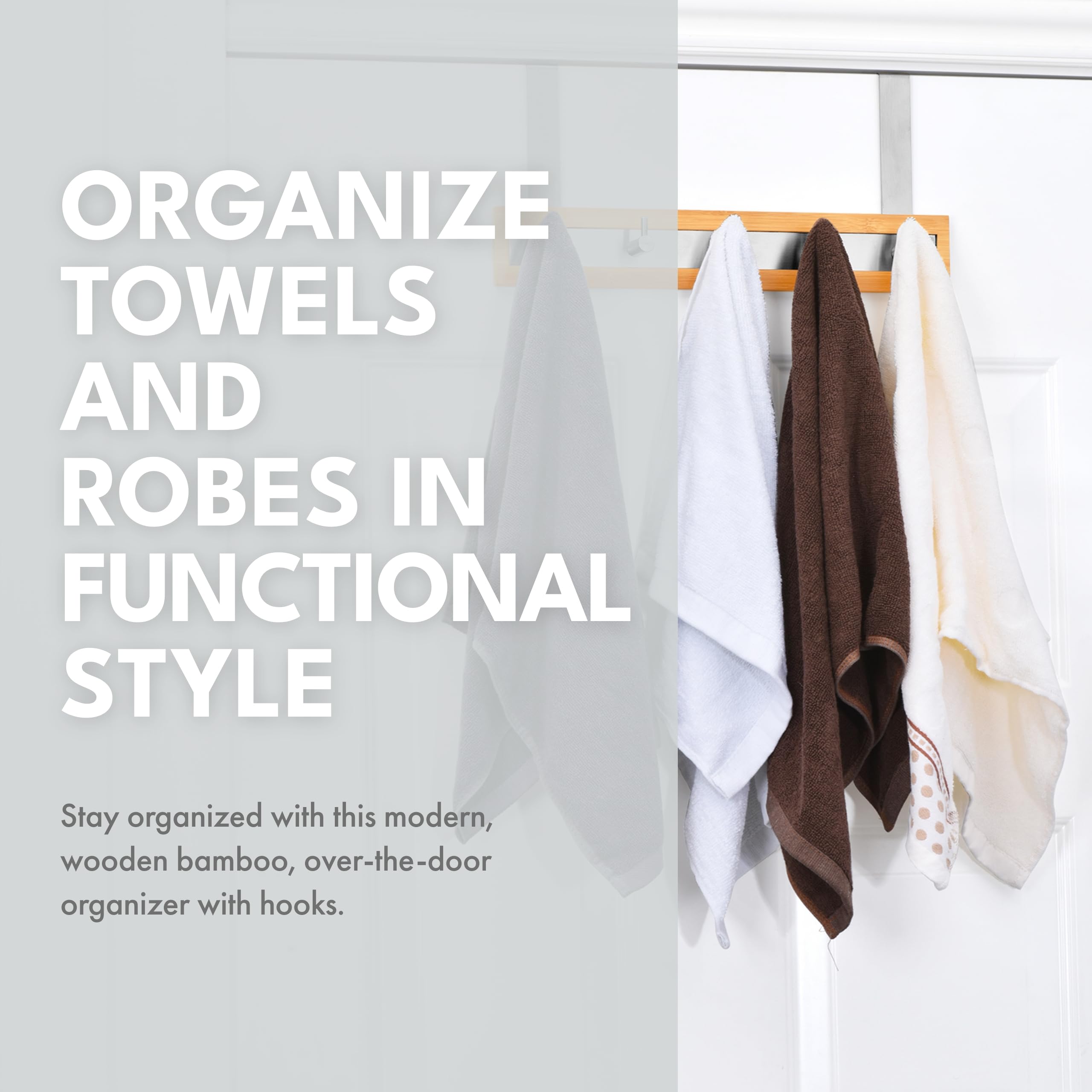 Toilettree Products Bamboo Stainless Steel Over-The-Door Towel Hooks - Durable Coat, Clothes, And Towel Rack To Use In The Bathr