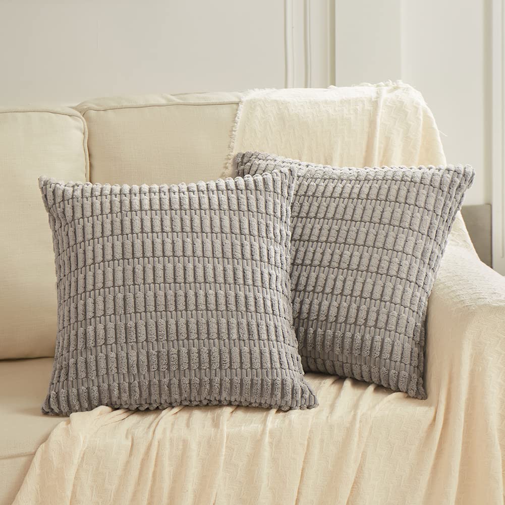 Fancy Homi 2 Packs Gray Farmhouse Decorative Throw Pillow Covers 18X18 Inch For Living Room Couch Bed Sofa, Rustic Boho Home Dec