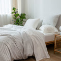 Moomee Bedding Sheet Set 100% Washed Cotton Linen Like Textured Breathable Durable Soft Comfy (Off White, King)
