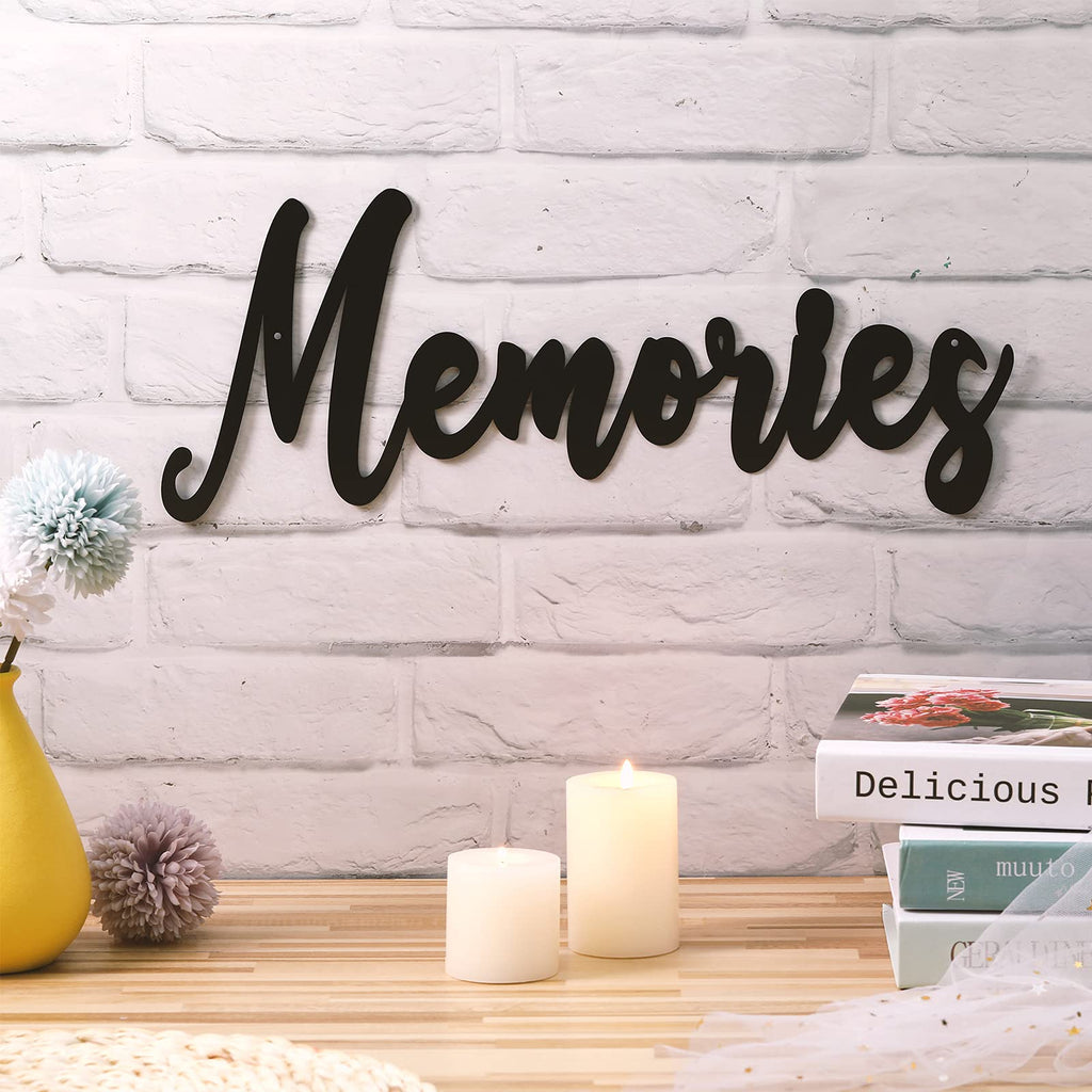Hotop Metal Word Sign Memories Word Sign Rustic Black Cutout Memories Wall Decor For Home Library Office Diy Party Housewarming