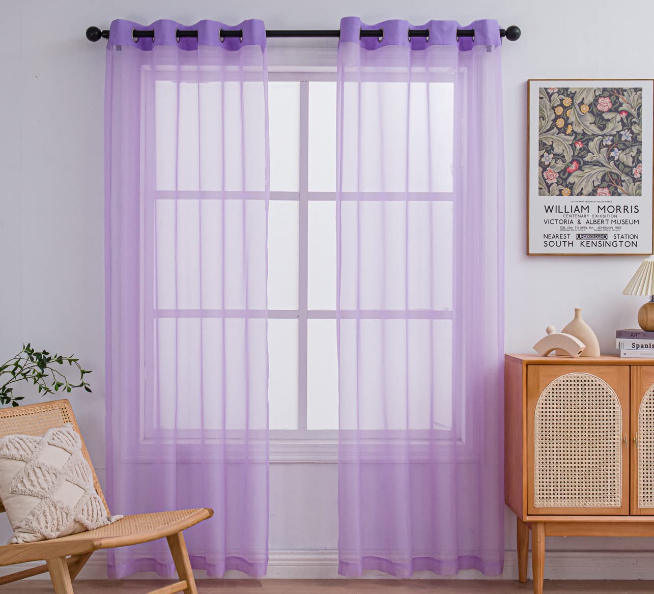 Pi Purple Sheer Curtains 84 Inches Length With Eyelets,Soft Voile Textured,Elegant Window Draperies For Wedding/Villa 2 Panels (W52 X L84, Violet Purple)