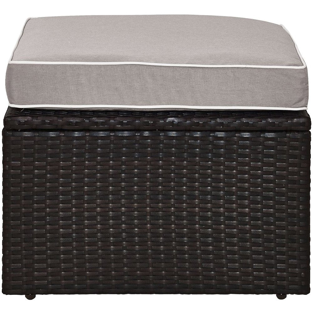 Crosley Furniture Palm Harbor Wicker Outdoor Ottoman Foot Rest for Patio, Deck, Porch, Brown with Gray Cushions