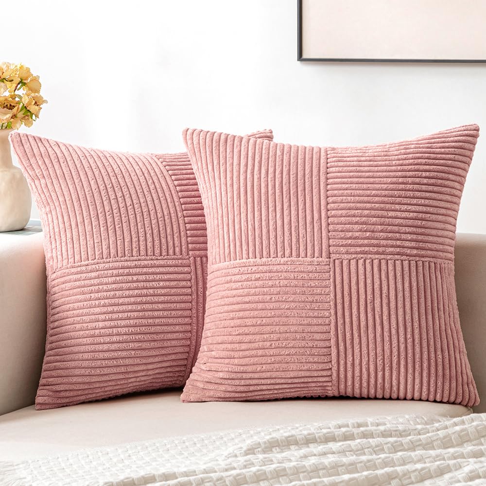 Miulee Blush Pink Corduroy Pillow Covers Pack Of 2 Boho Decorative Spliced Throw Pillow Covers Soft Solid Couch Pillowcases Cros