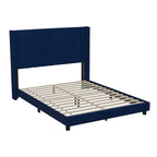 Flash Furniture Bianca Upholstered Platform Bed - Navy Velvet Upholstery - Queen - Wingback Headboard - Slatted Mattress Foundation - No Box Spring Needed
