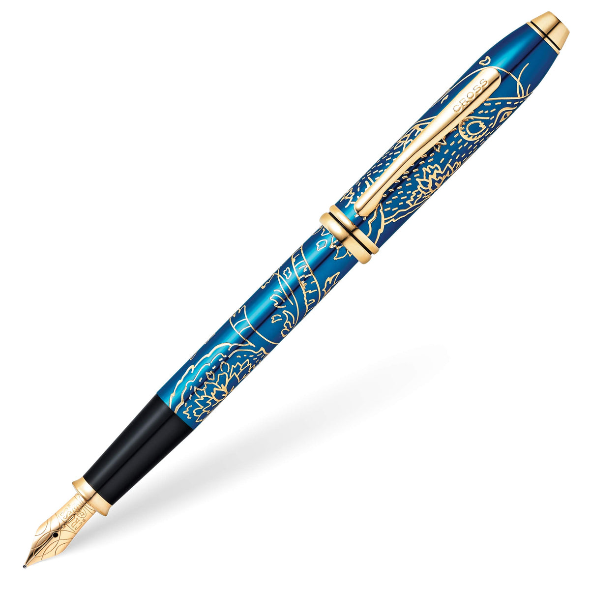 Cross Townsend 2020 Year Of The Rat Special Edition Translucent Blue Lacquer W/ 23Kt Gold Plated Inlays And Appointments Medium