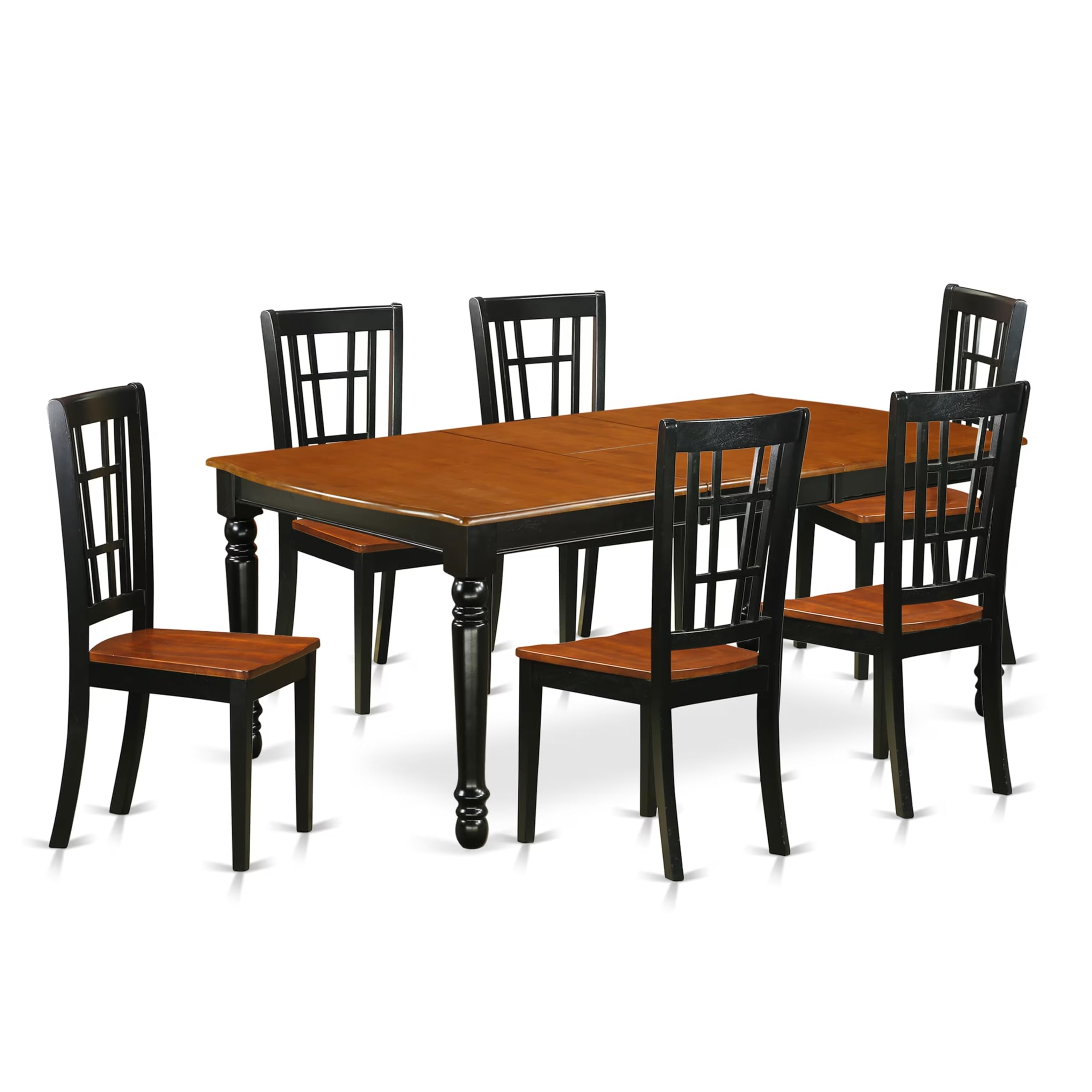 East West Furniture DONI7-BCH-W 7 Piece Modern Dining Table Set Consist of a Rectangle Wooden Table with Butterfly Leaf and 6 Dining Chairs, 42x78 Inch, Black & Cherry