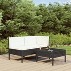vidaXL 3-Piece Patio Lounge Set - Black Poly Rattan Outdoor Furniture with Cream White Cushions, Weather-Resistant Sofa and Coffee Table