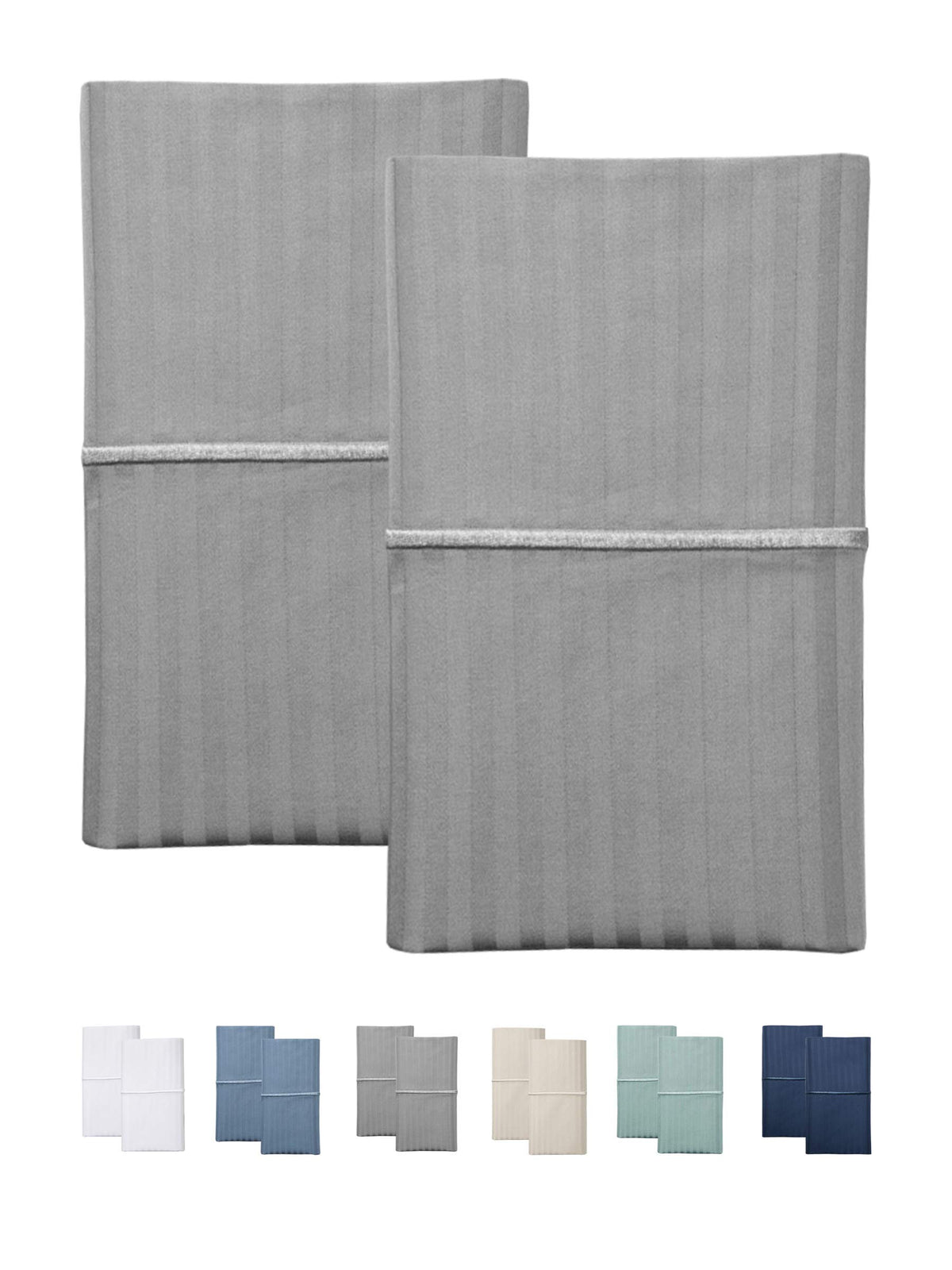 Feather & Stitch Pillowcase|Cotton Pillow Case Covers Set Of 2 Standard Size Envelop Closure|Soft Luxury 500Tc Damask Stripe Sat