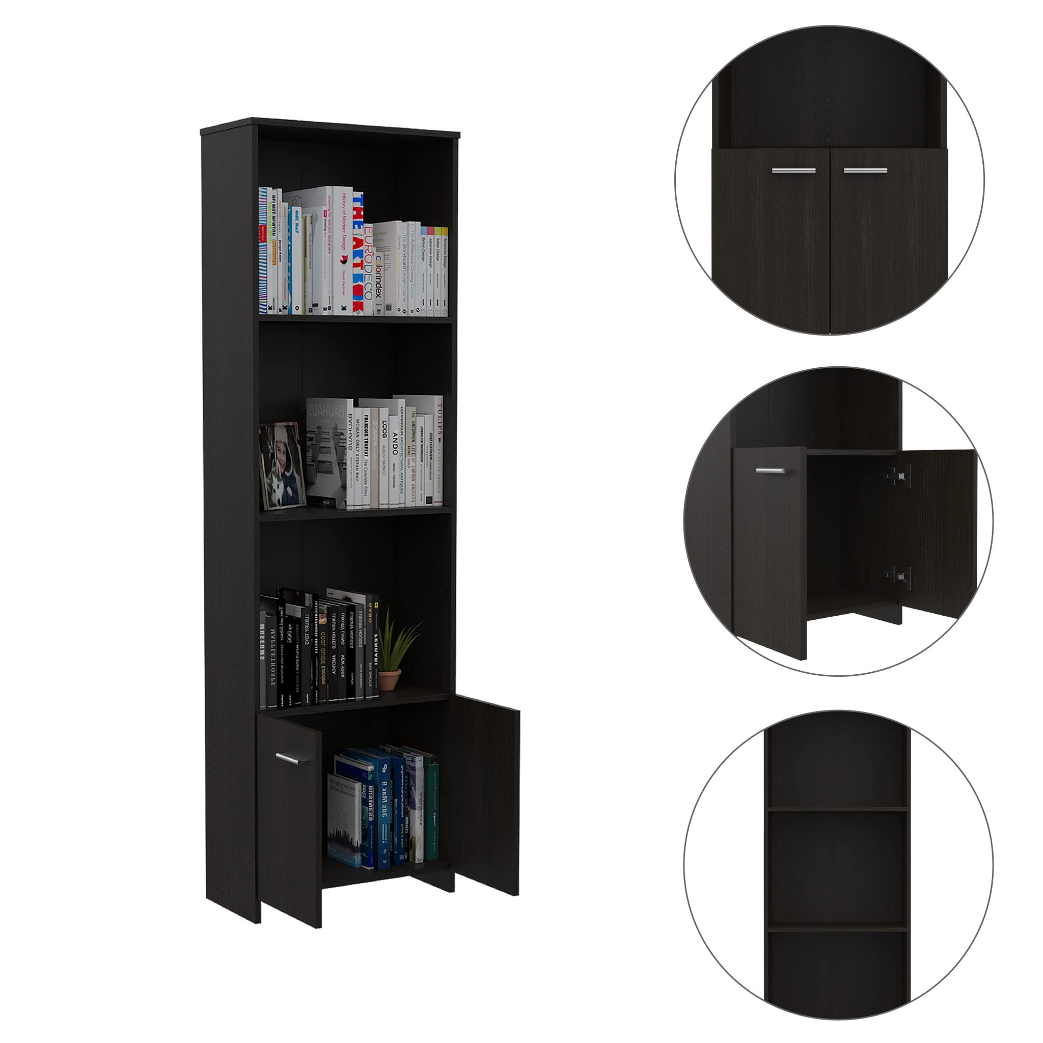 HomeRoots Sleek and Modern Black Wengue Living Room Bookcase