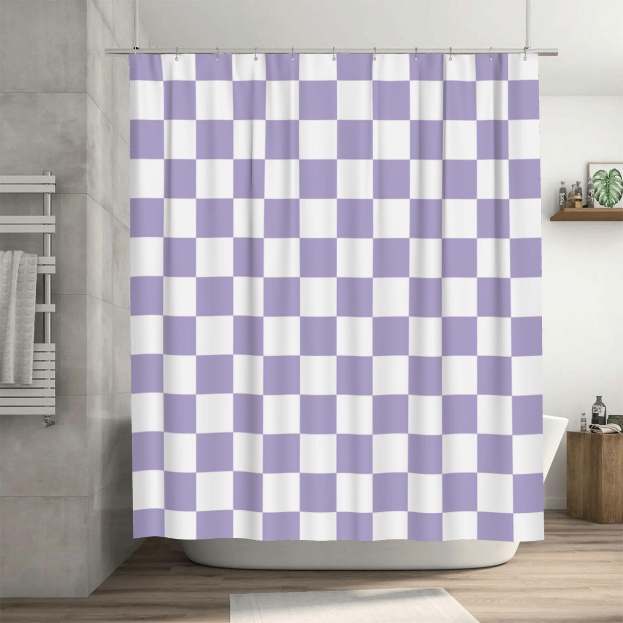 Ohocut Checkered Shower Curtain, Lavender Purple Shower Curtains For Bathroom, Cute Retro Checkboard Shower Curtain Vintage Aest