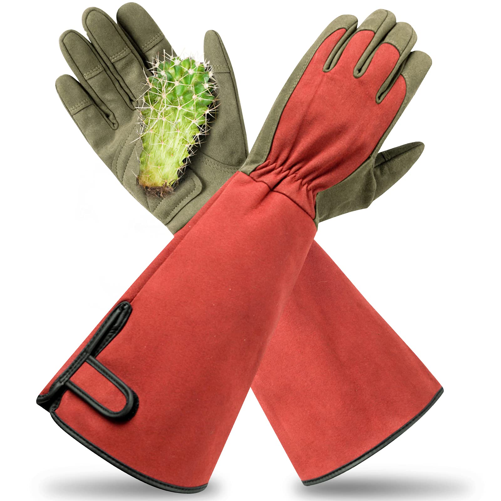 Yionaiyi Professional Rose Pruning Thorn Proof Gardening Gloves With Long Forearm Protection For Men And Women (1 Pair) (Red, Me