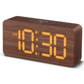 uscce Wooden Digital Alarm Clocks for Bedrooms: Dimmable Dual Alarm Clock with Large Numbers for Bedside Desk - Brown