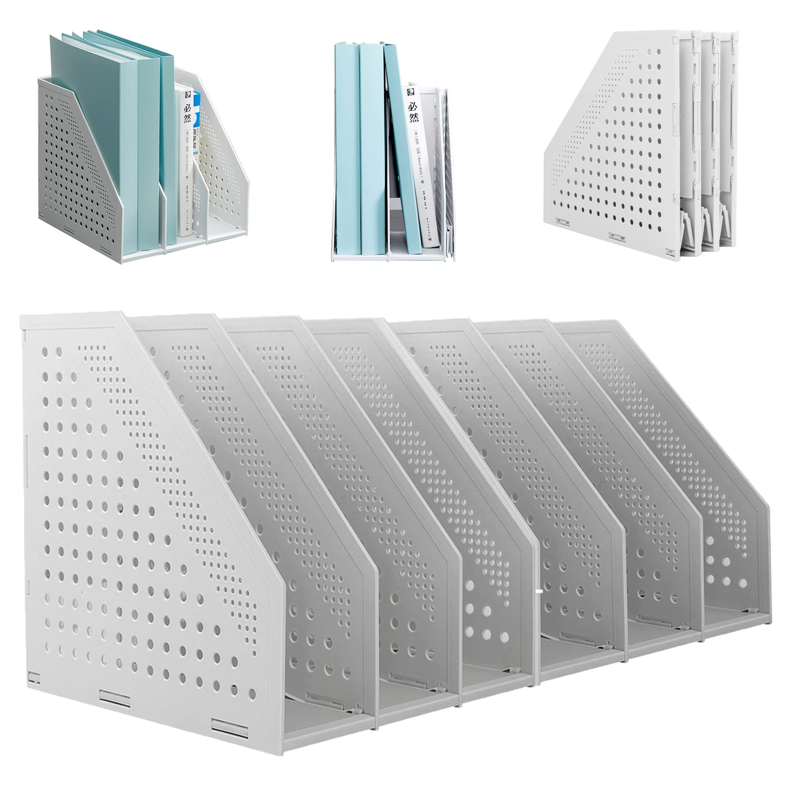 SAYEEC 2Pcs Collapsible Plastic Magazine File Holder Vertical Binder Storage Organizer for Desk Sturdy Upright Desktop Magazine 