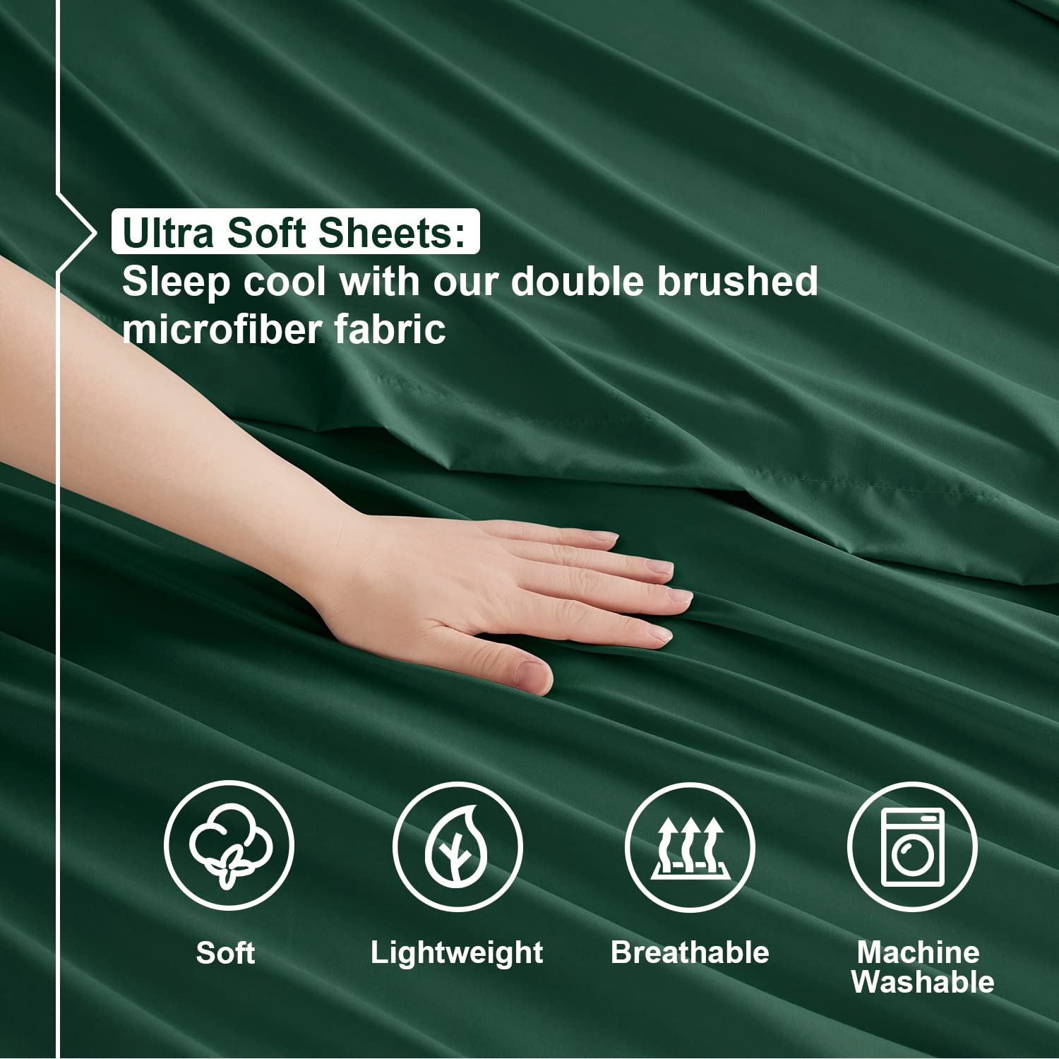 Nestl Queen Sheets Set - 4 Piece Bed Sheets For Queen Size Bed, Double Brushed Queen Size Sheets, Hotel Luxury Dark Green Sheets, Extra Soft Bedding Sheets & Pillowcases