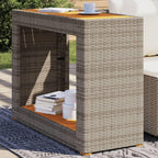 vidaXL Patio Side Table with Wooden Top - Gray & Brown - Poly Rattan - Garden/Backyard/Patio - 39.4"x15.7"x29.5" - Sturdy Powder-Coated Steel Frame