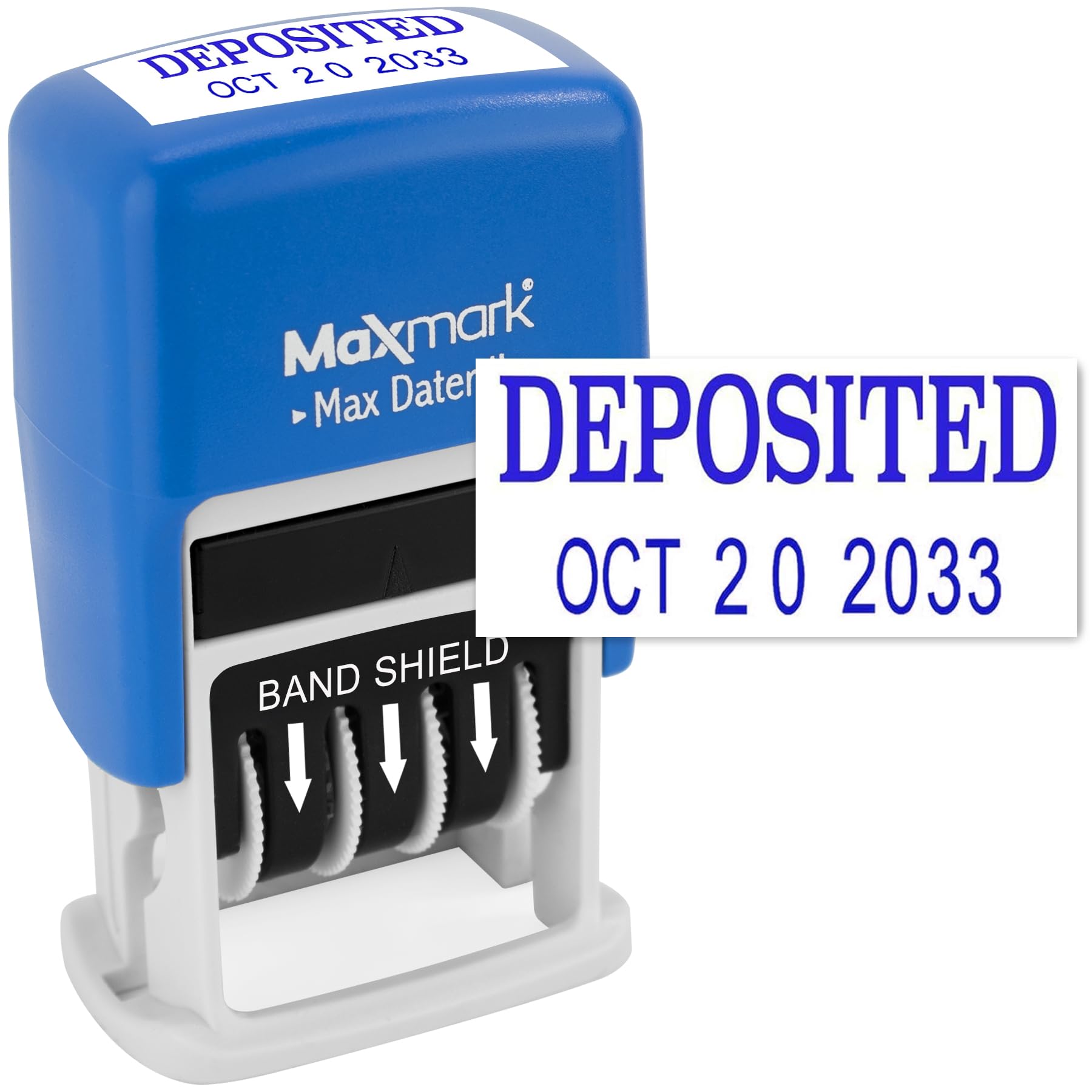Maxmark Self-Inking Rubber Date Office Stamp With Deposited Phrase & Date - Blue Ink (Max Dater Ii), 12-Year Band