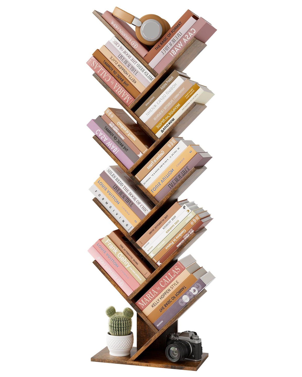 Hoctieon 10 Tier Tree Bookshelf, 10 Shelf Bookcase, Free Standing Tree Bookcase, Display Floor Standing Shelf for Books, Book Sh