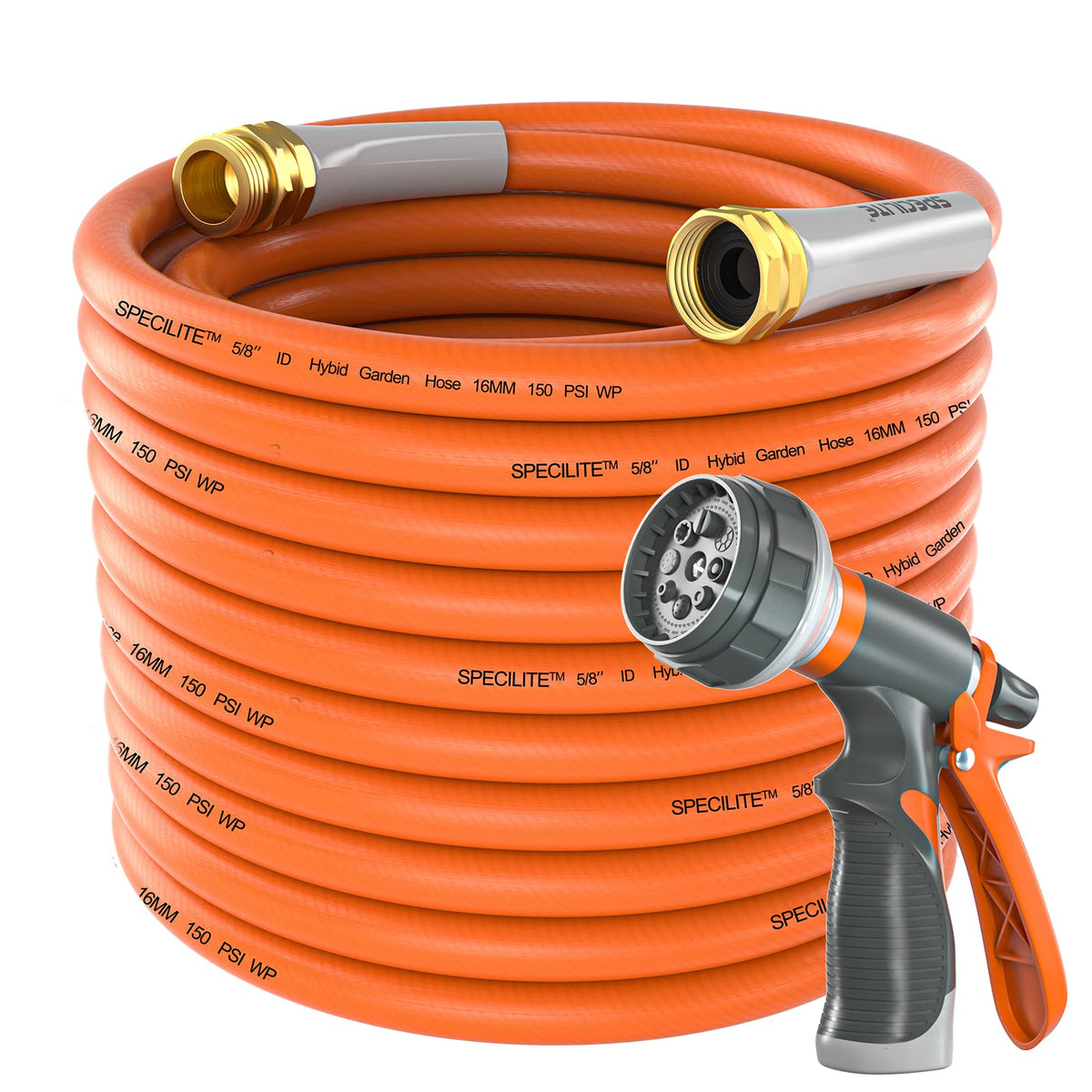 Specilite Garden Hose 50 Ft X 5/8 In Heavy Duty, Flexible And Lightweight Water Hose, Burst 600 Psi, Kink-Less Hybrid Rubber Hos