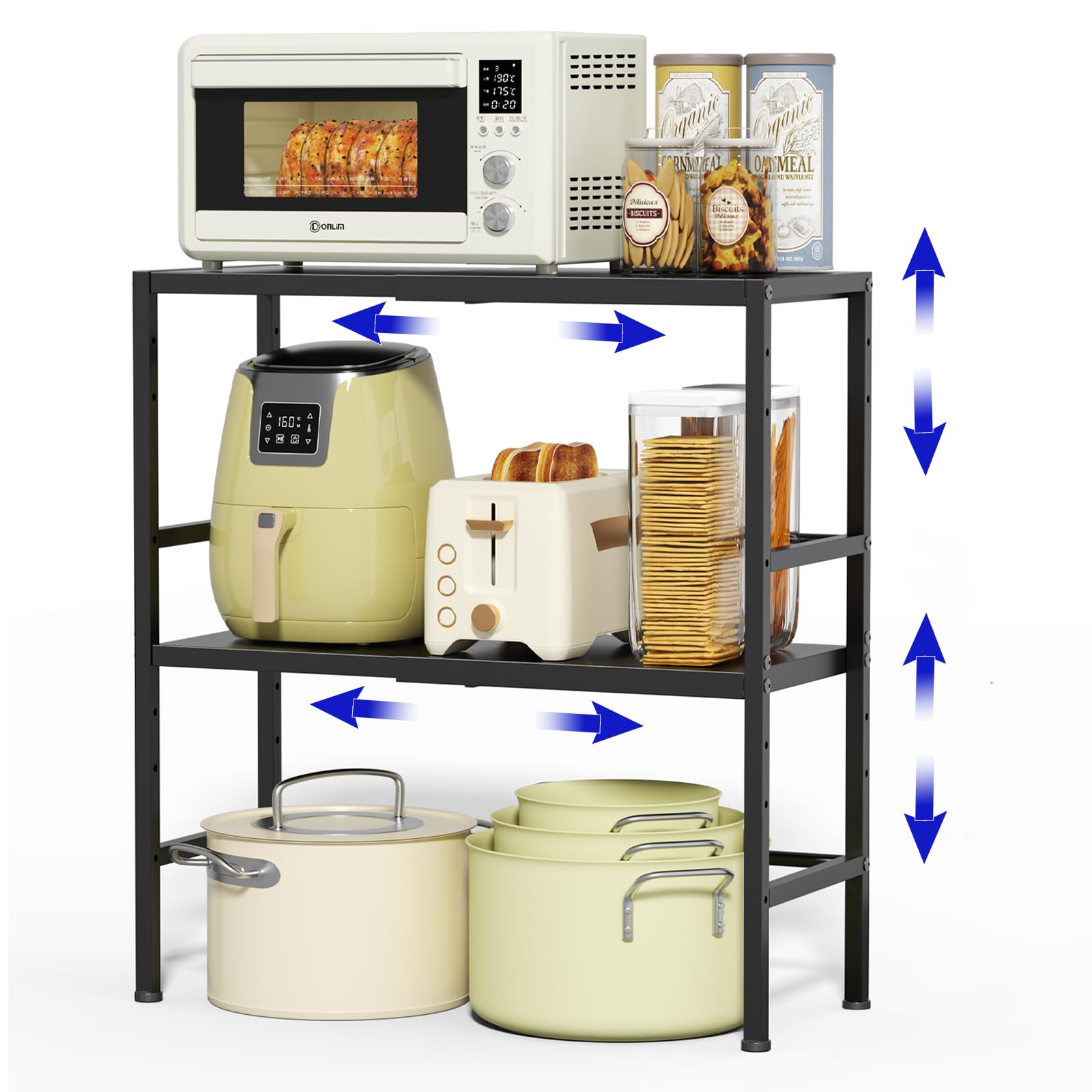 Expandable Metal Storage Shelves, 300 Lbs Heavy Duty Metal Shelving Unit Rack For Pots And Pans Appliances Heavy Items, Adjustab