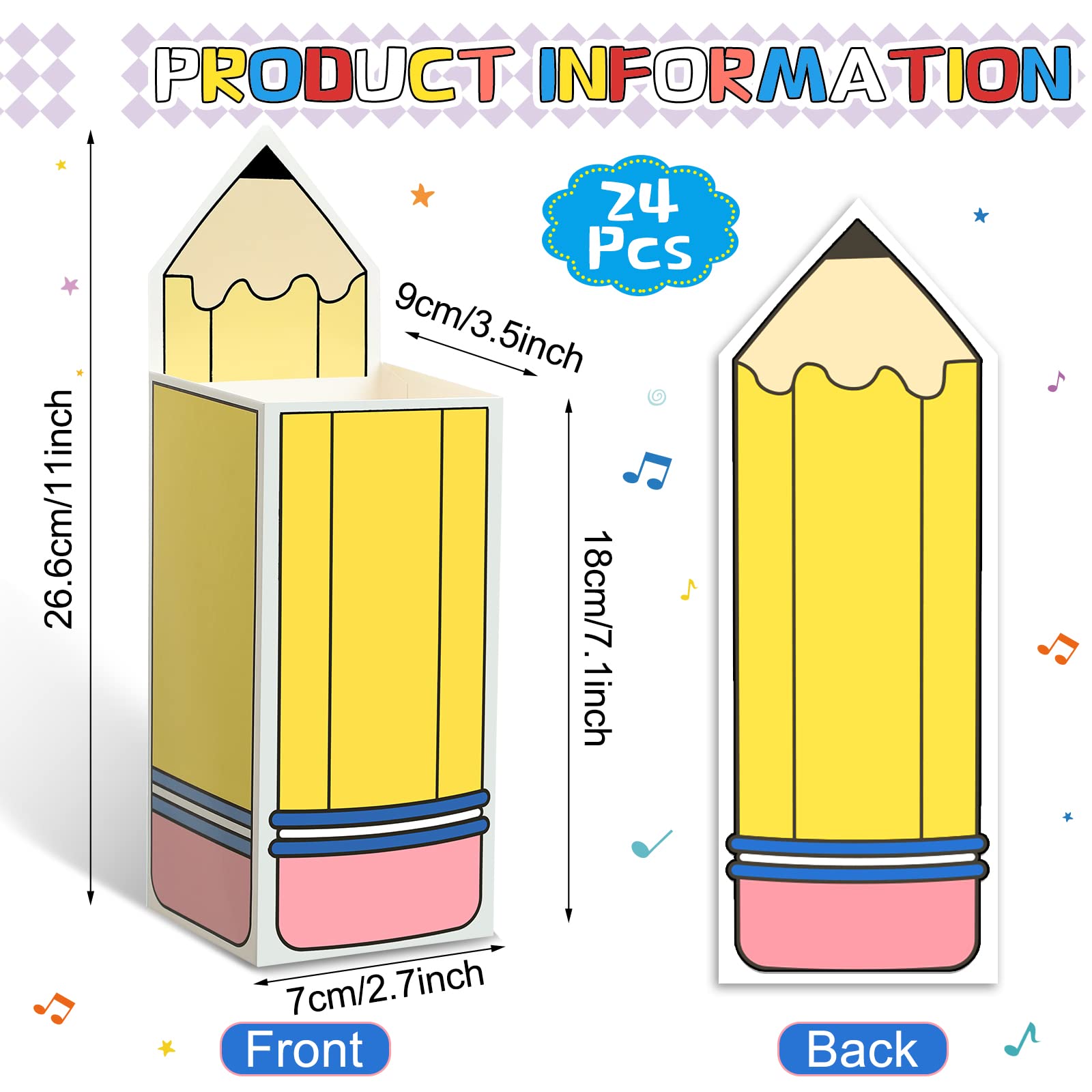Harloon 24 Pcs Back To School Pencil Candy Boxes Popcorn Holders Teacher Gift Bags Party Favors Welcome Back To School Candy Tre
