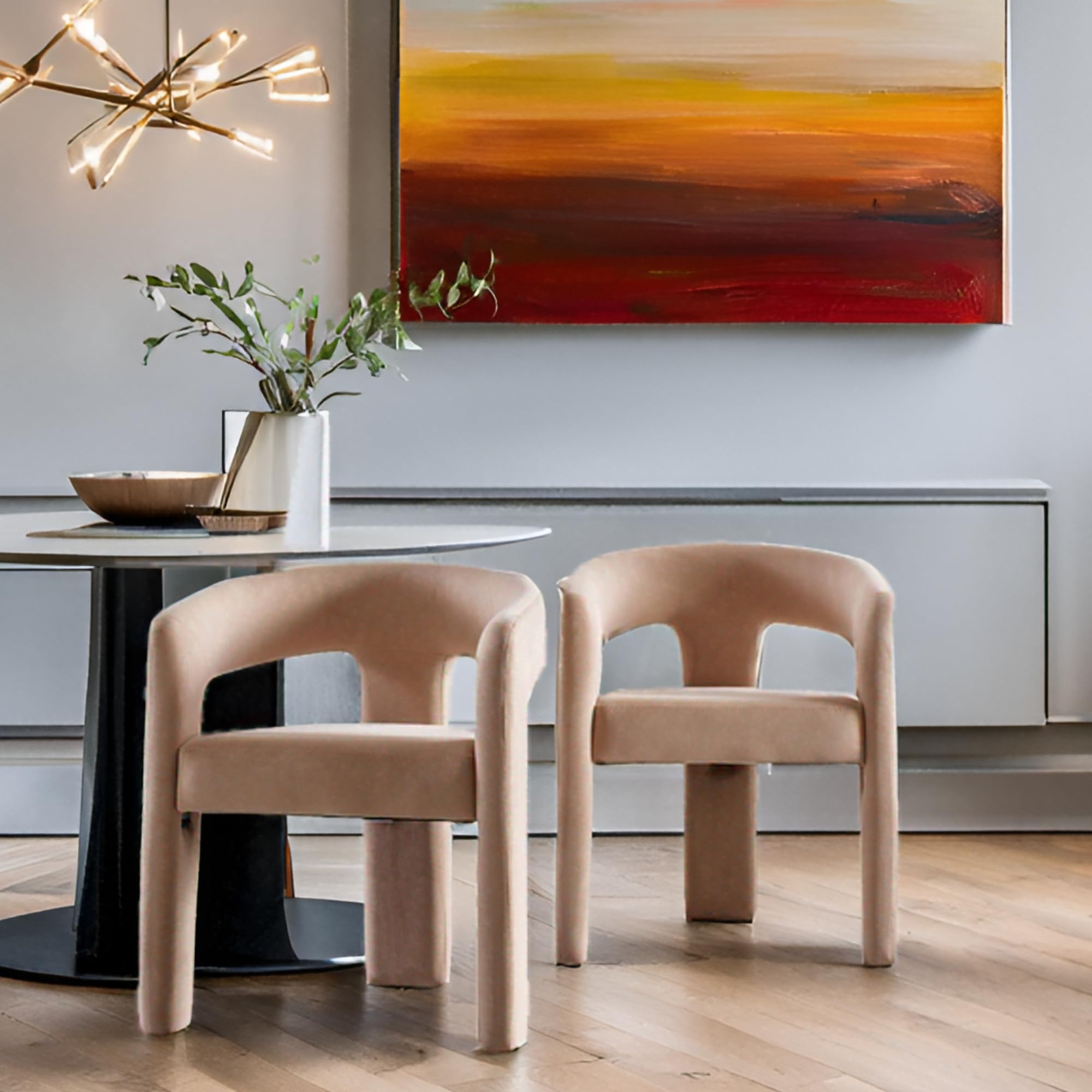 Rivova Modern Barrel Dining Chairs Set Of 2 Upholstered Velvet Accent Side Chair With Arms Comfy Makeup Vanity Chairs, Dining Li