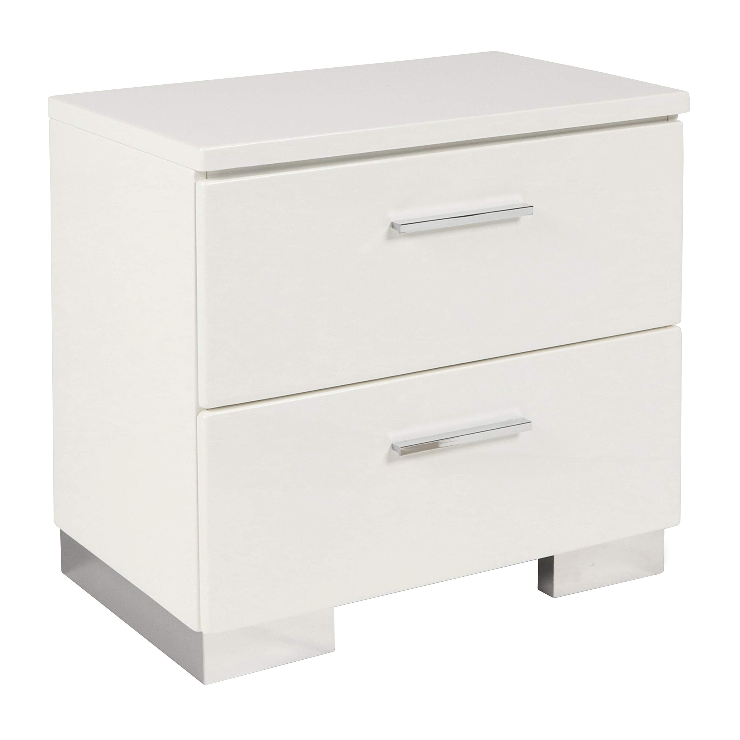 Benjara 2 Drawer Wooden Nightstand With Metal Base And Bar Handles, White