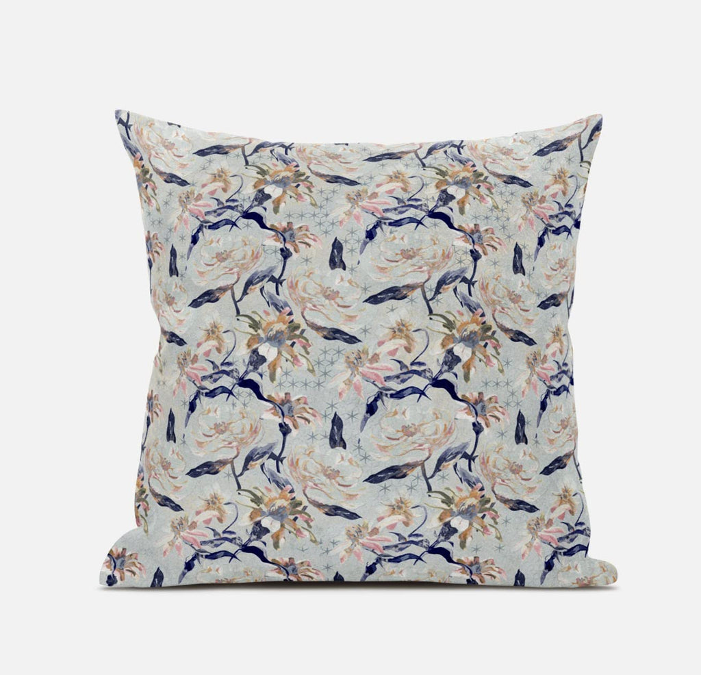 HomeRoots Gray Purple Indigo 20' Light Blue Indigo Roses Zippered Suede Throw Pillow